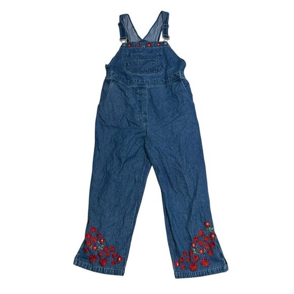 NEW WITH TAGS WOMEN DENIM & CO Y2K Embroidered floral details Denim Overalls Dun - Picture 1 of 13
